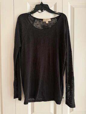 Michael Kors Black Sheer Lightweight Long Sleeve Top Size S
